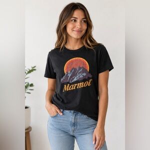 Marmot Graphic T-Shirt Small Black Organic Cotton Mountain Logo Tee S